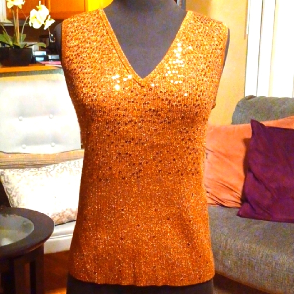 🛍Golden Sequin Sweater Tank